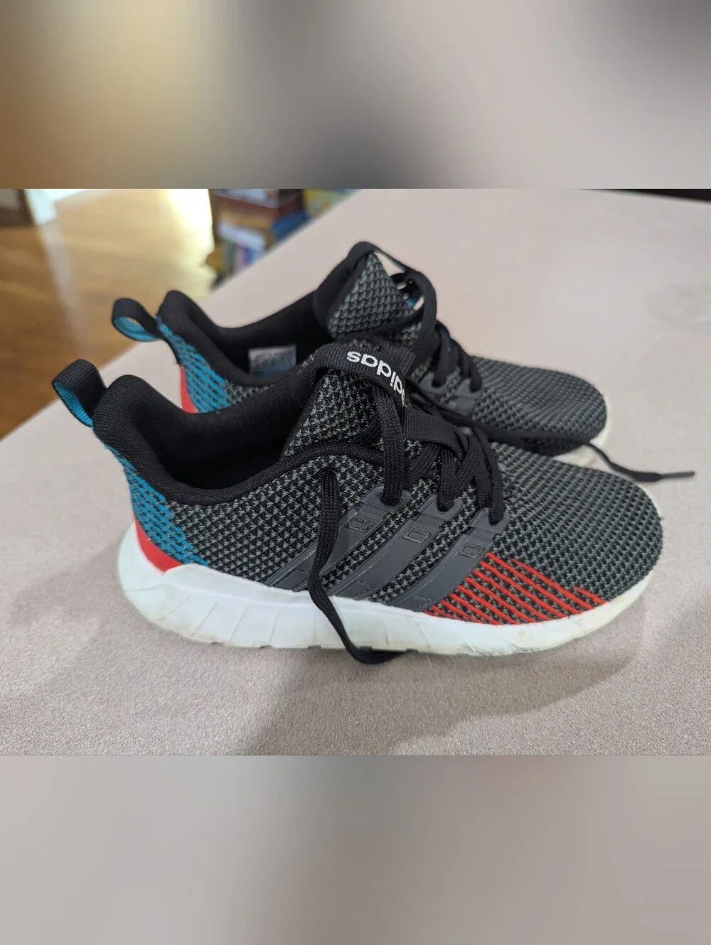 Youth Boys Gray/Black Adidas Shoes, Size 3